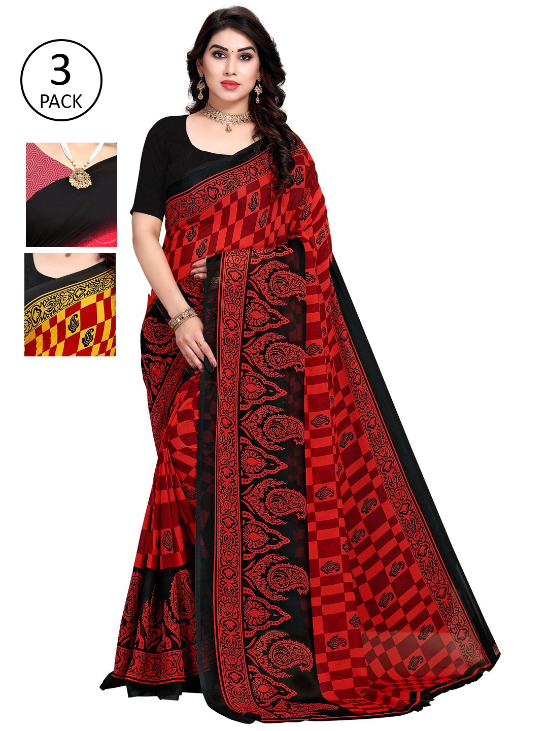 

KALINI Pack Of 3 Multicoloured Printed Sarees, Yellow