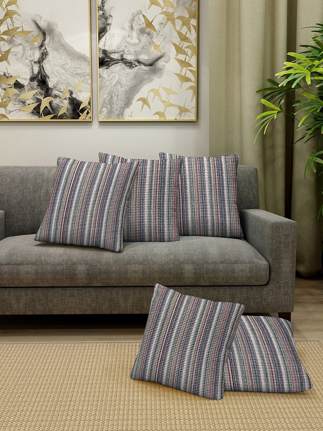

KLOTTHE Multicoloured Set of 5 Square Cushion Covers, Multi