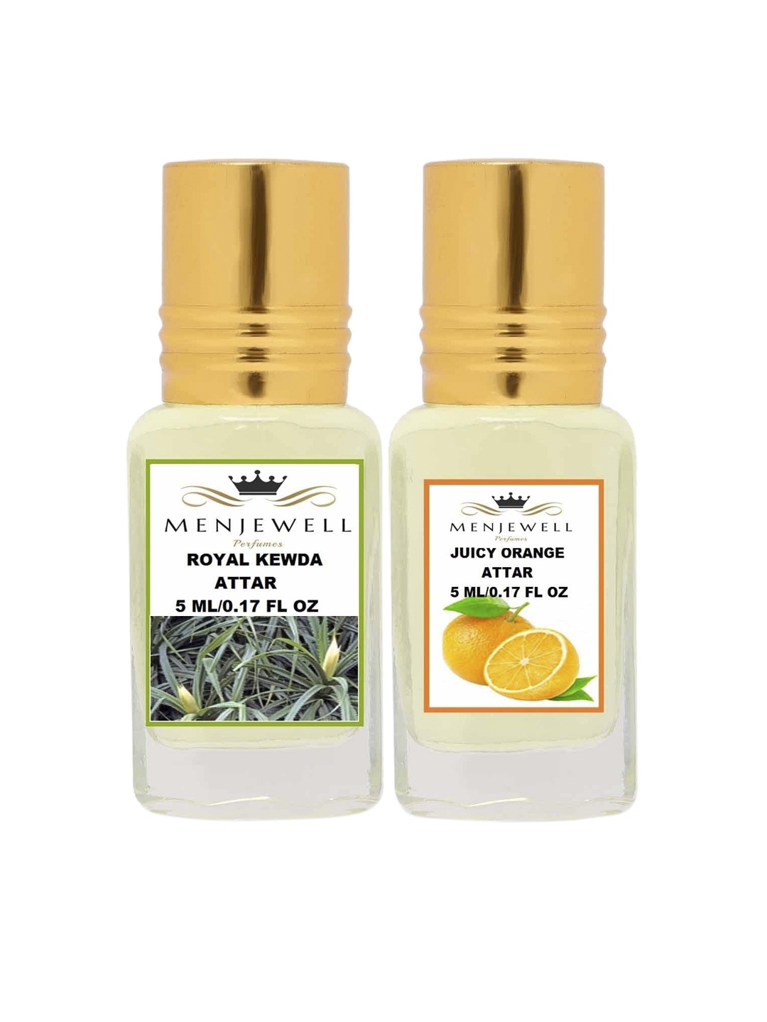 

Menjewell Set of 2 Royal Kewda Juicy Orange Attar, Transparent