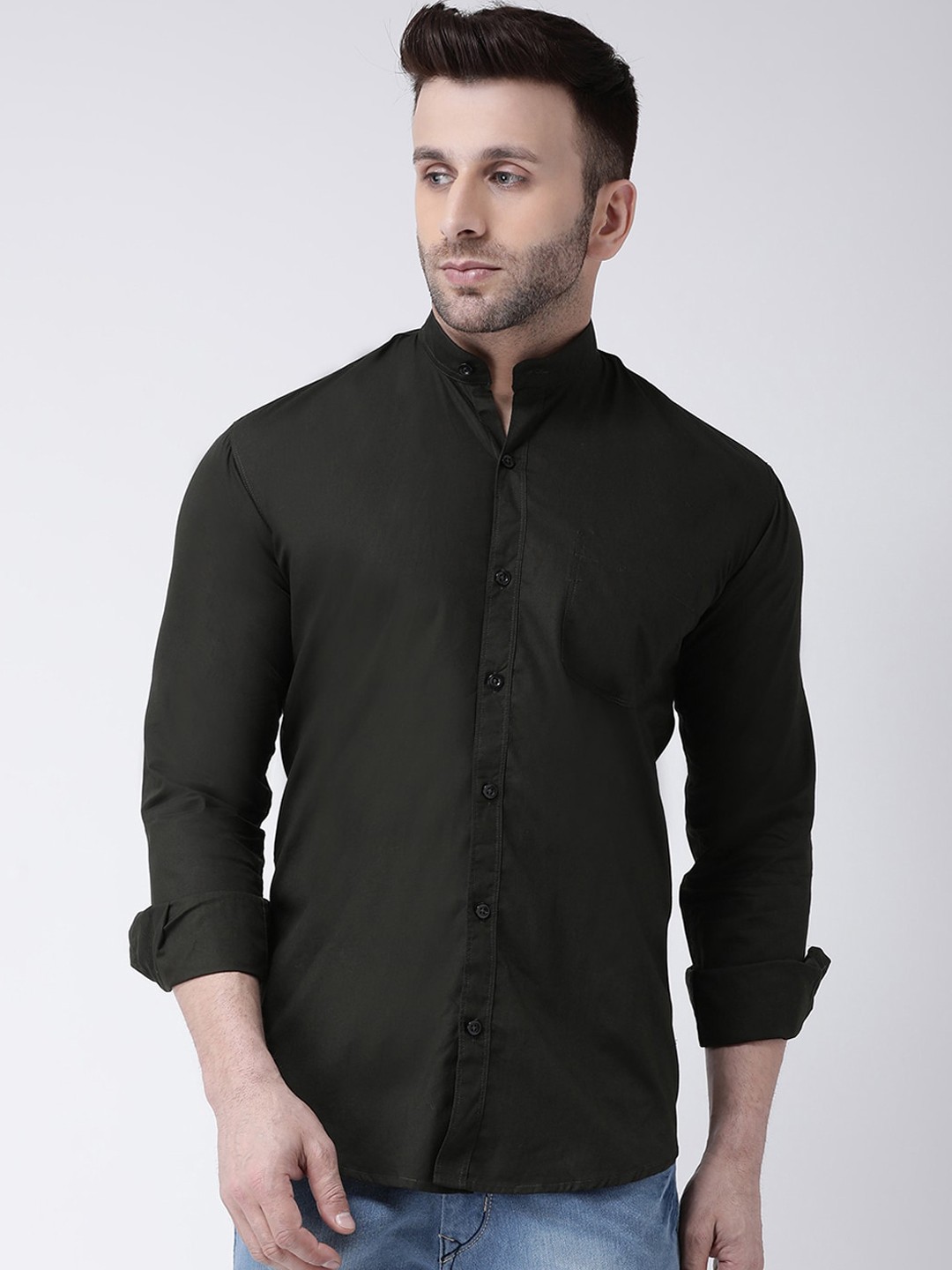 

Hangup Men Black Solid Pure Cotton Slim Fit Casual Shirt