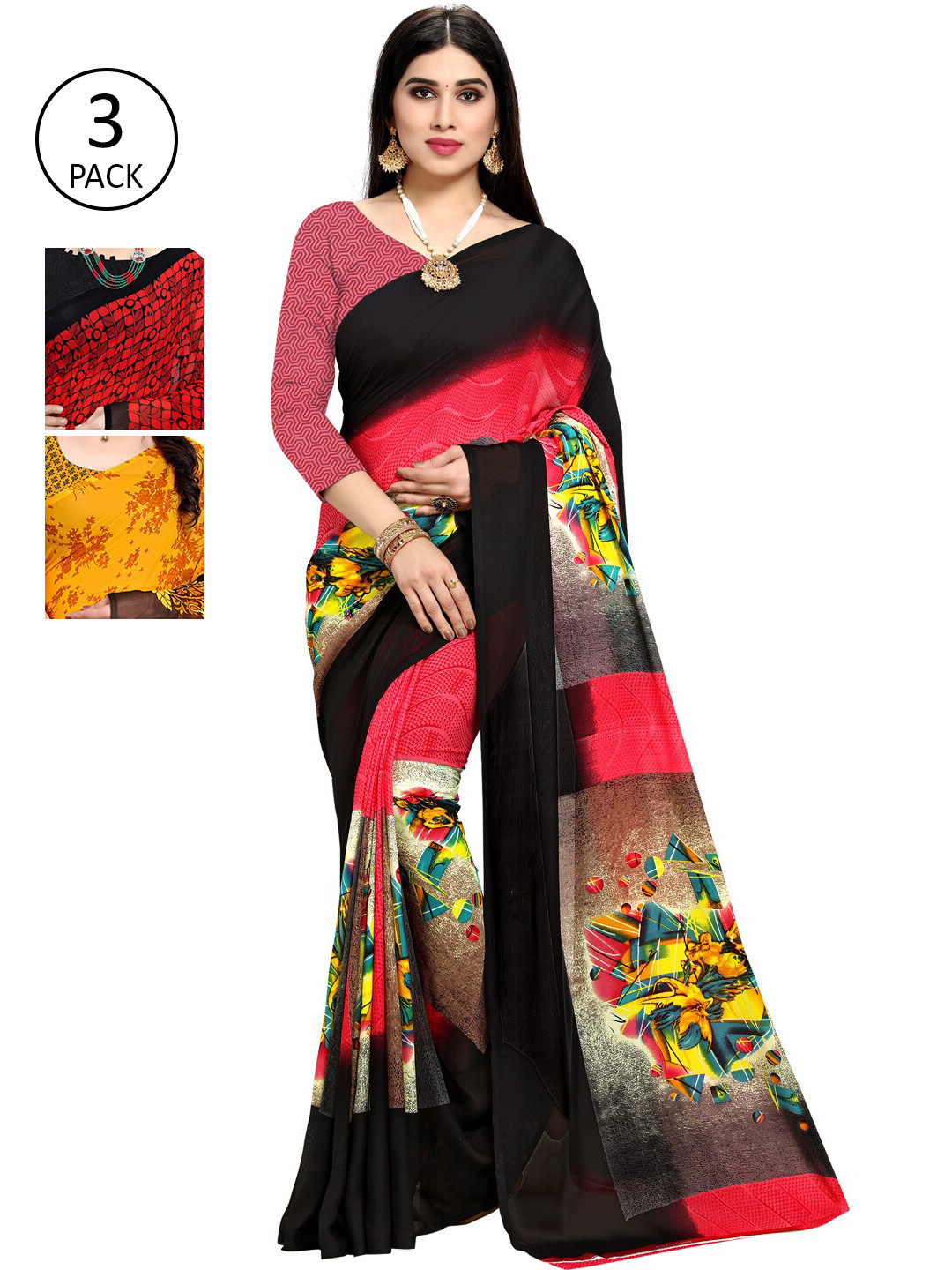 

KALINI Pack Of 3 Multicoloured Printed Sarees, Multi