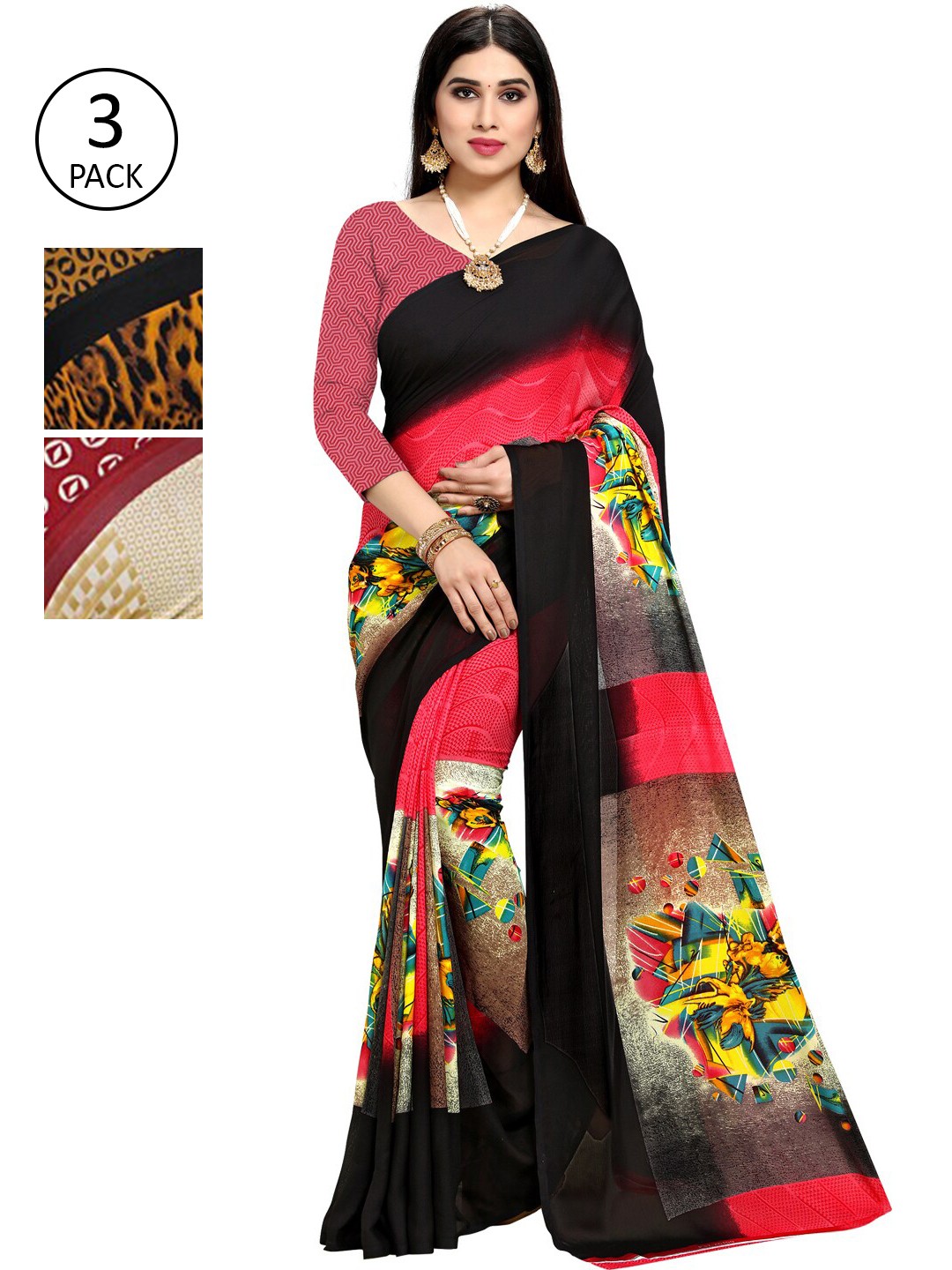 

KALINI Pack Of 3 Multicoloured Printed Sarees, Multi