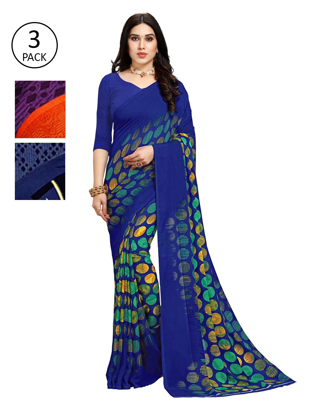 

KALINI Pack Of 3 Multicoloured Printed Sarees, Multi