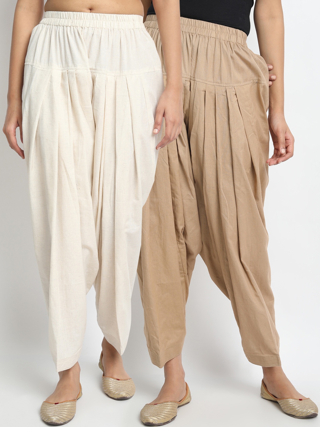 

Molcha Women Pack Of 2 Solid Pure Cotton Loose-Fit Salwars, White