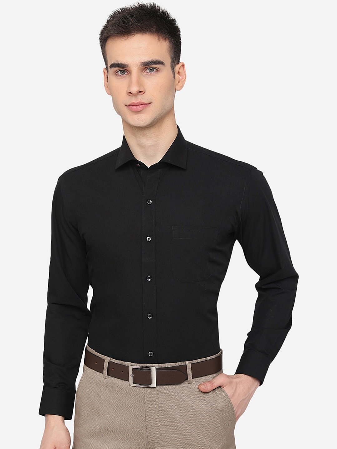 

Greenfibre Men Black Slim Fit Cotton Formal Shirt