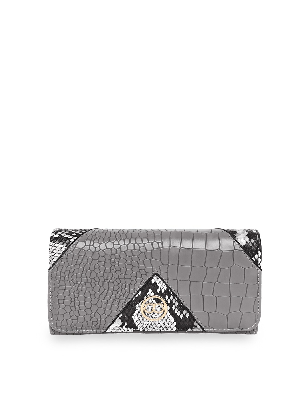 

GIO COLLECTION Women Grey & Black Textured PU Two Fold Wallet