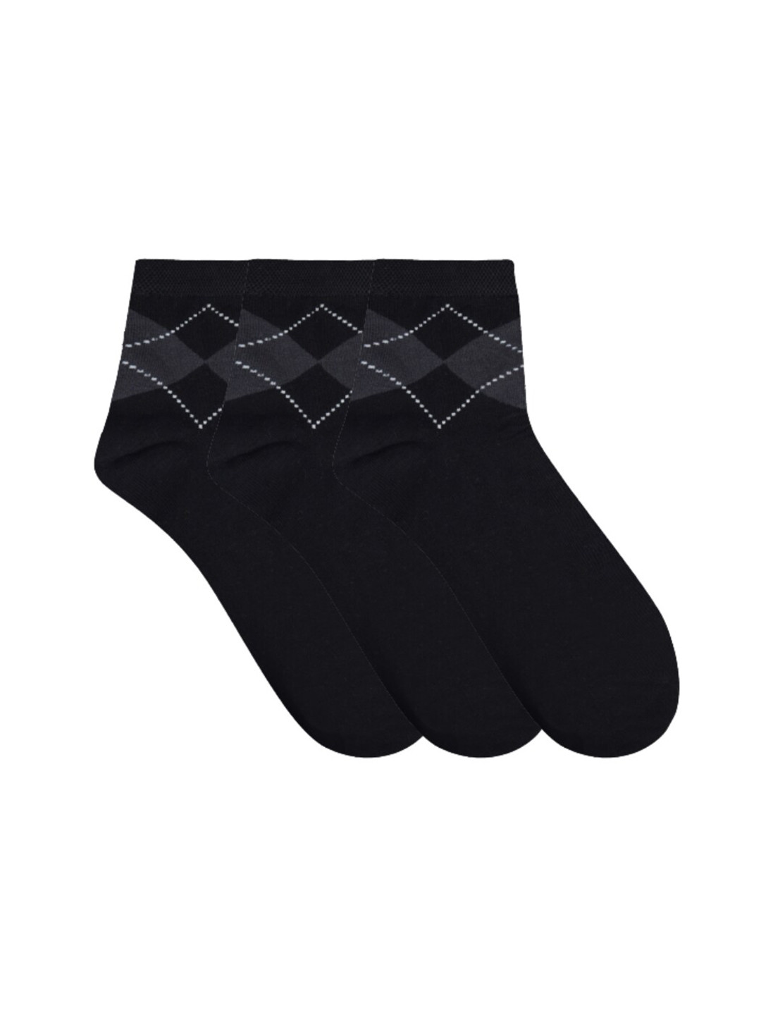 

N2S NEXT2SKIN Men Pack Of 3 Black Patterned Seamless Cotton Ankle-Length Socks