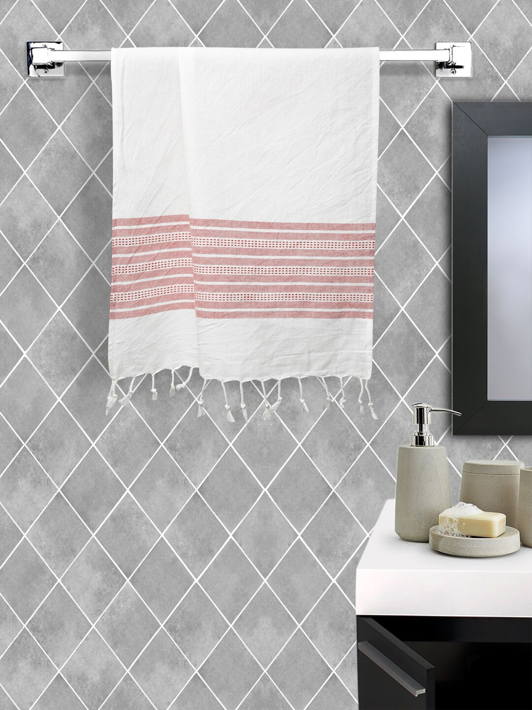 

Fabindia Red & White Striped Woven Cotton Hand Towel