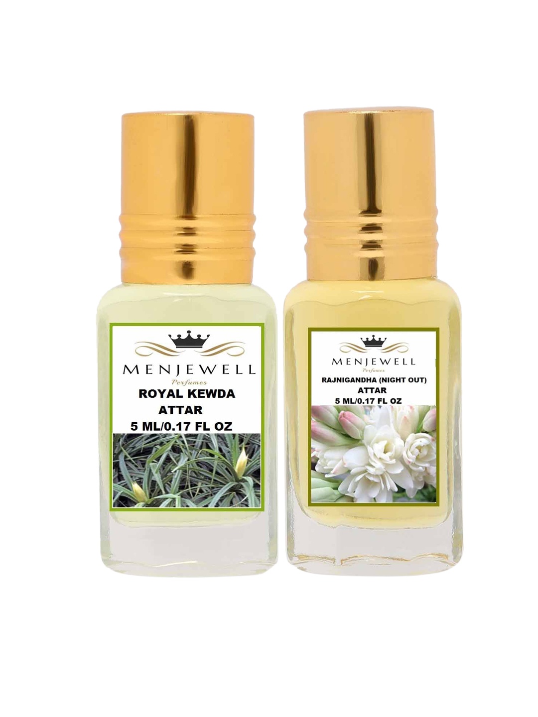 

Menjewell Pack of 2 Attar - Royal Kewda & Rajnigandha Attar 5ml Each, Yellow