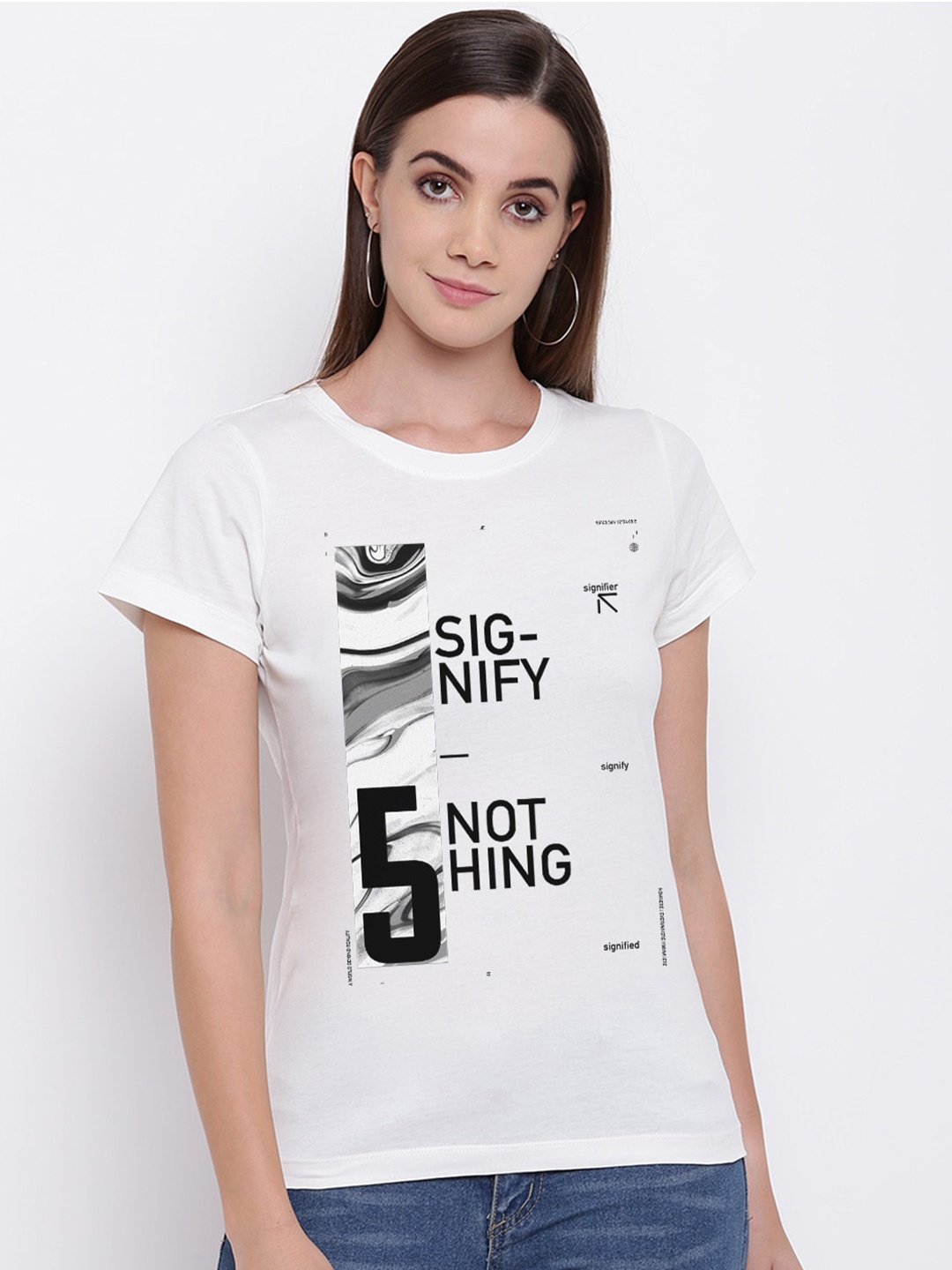 

THREADCURRY Women White & Black Typography Print T-shirt