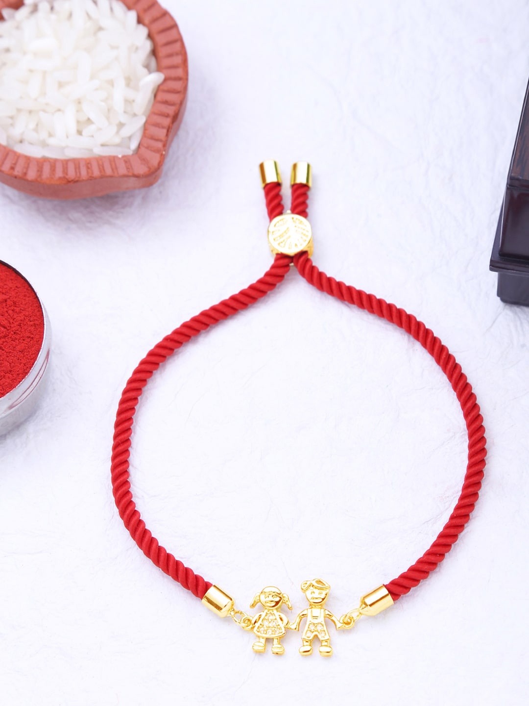 Yellow Chimes Men Red & Gold-Plated Childhood Charm Rakhi