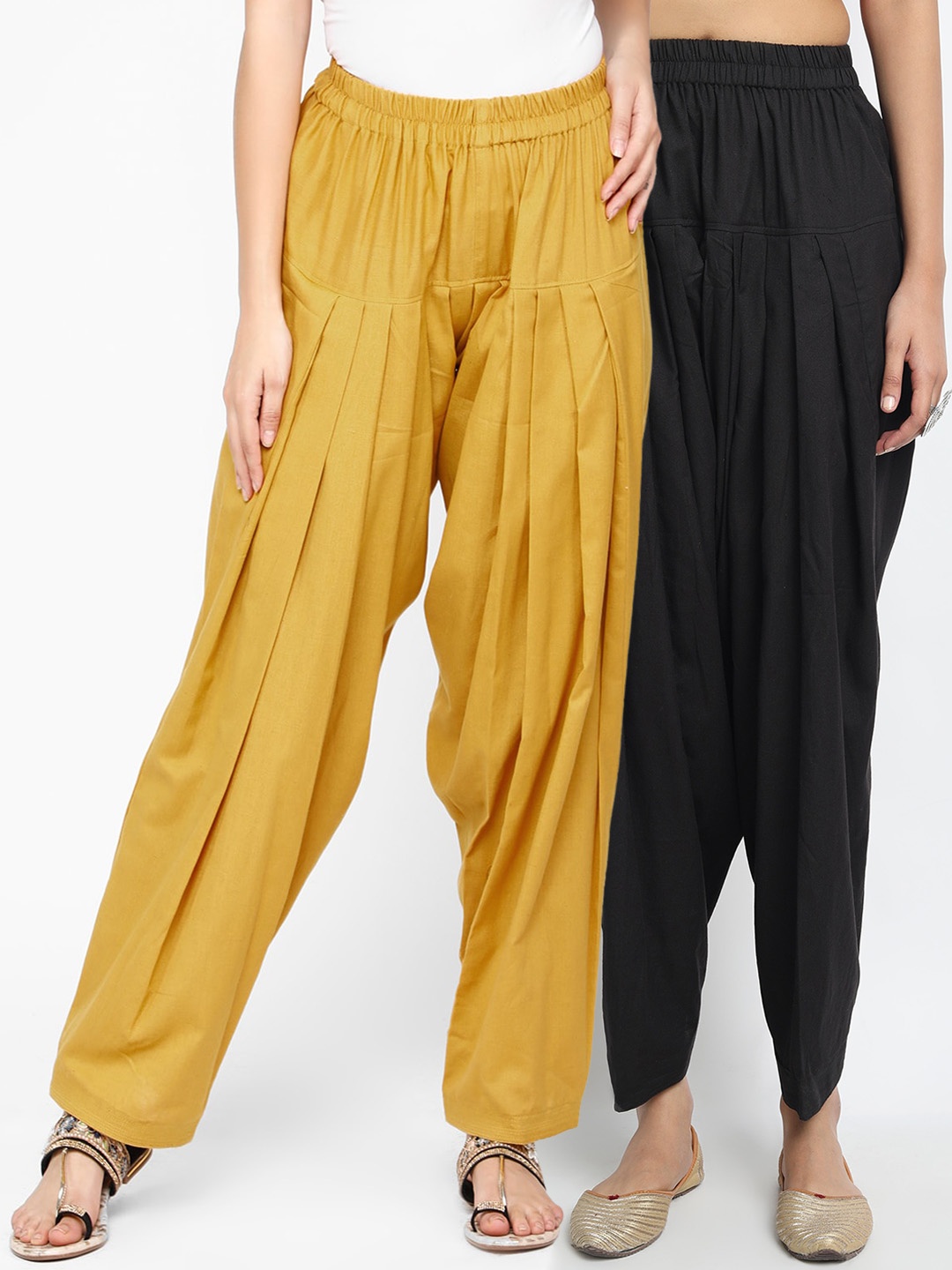 

Molcha Women Pack Of 2 Pure Cotton Loose-Fit Salwars, Yellow