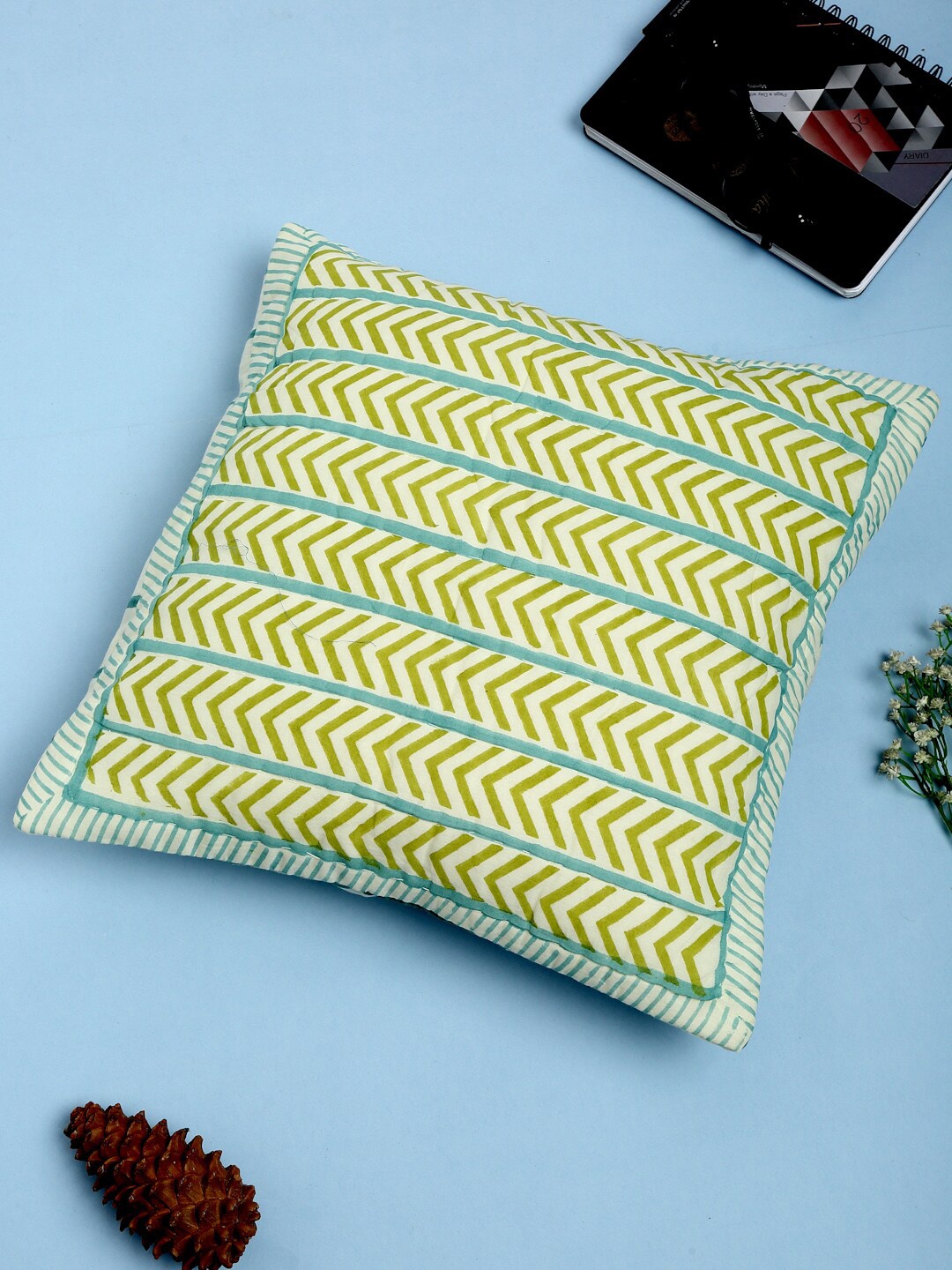 

Fabindia White & Yellow Striped Square Cushion Covers