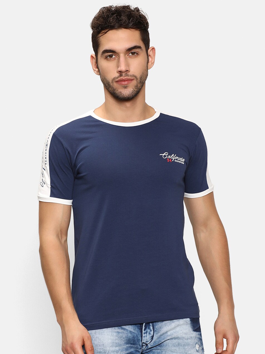

V2 Value & Variety Men Blue Round Neck T-shirt