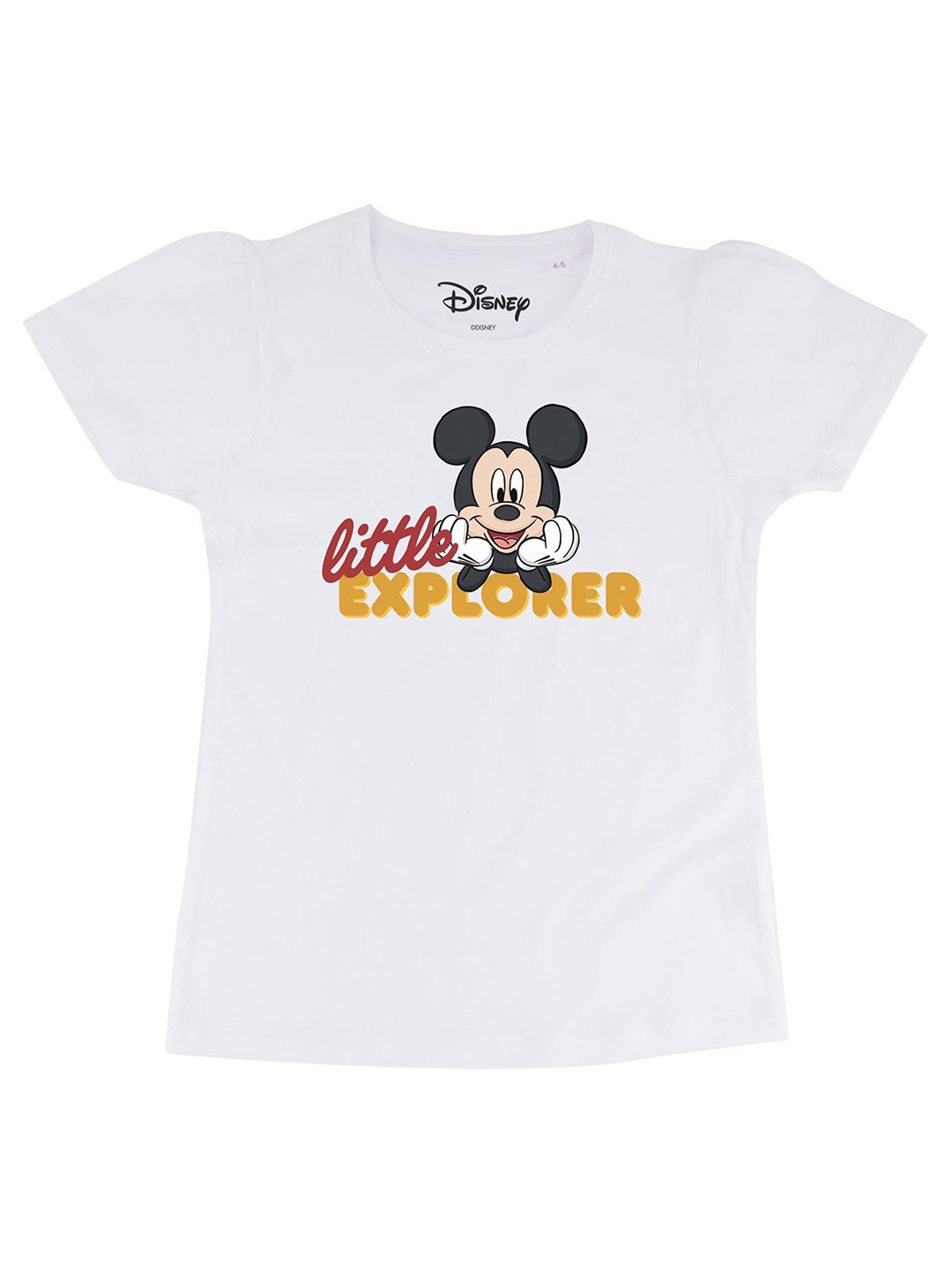Disney by Wear Your Mind Girls White Mickey Mouse Printed Pure Cotton T-shirt