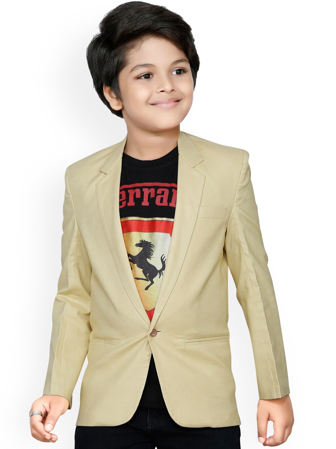 RIKIDOOS Boys Beige Solid Single-Breasted Comfort-Fit Casual Blazer