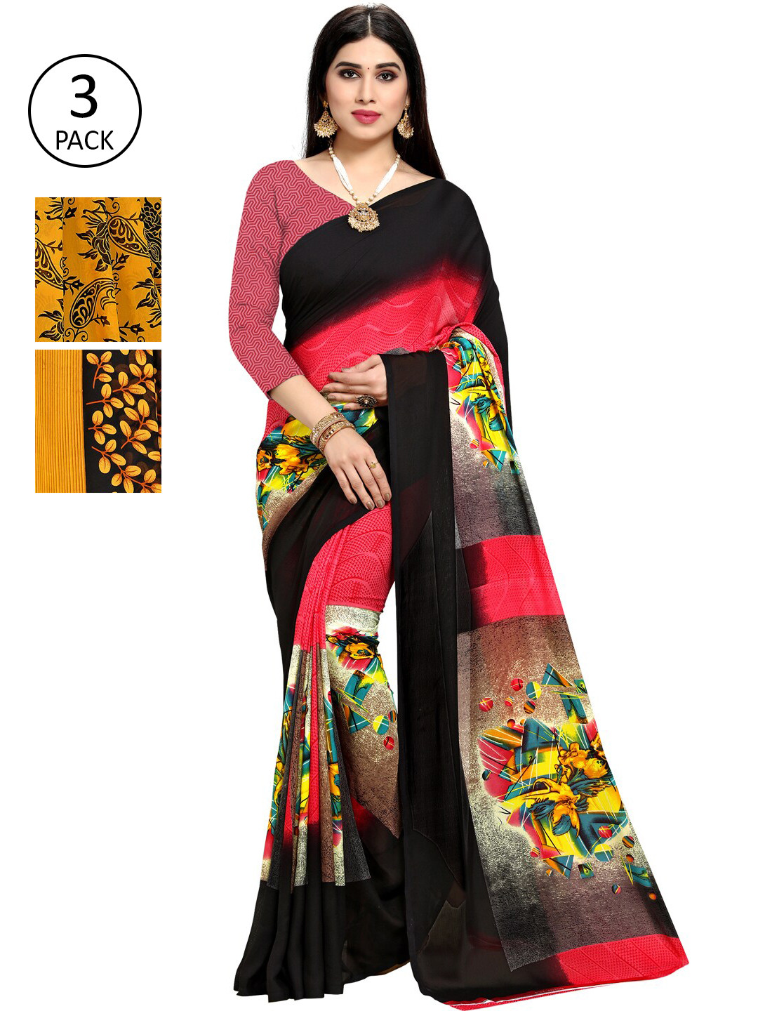 

KALINI Women Pack Of 3 Printed Saree, Yellow