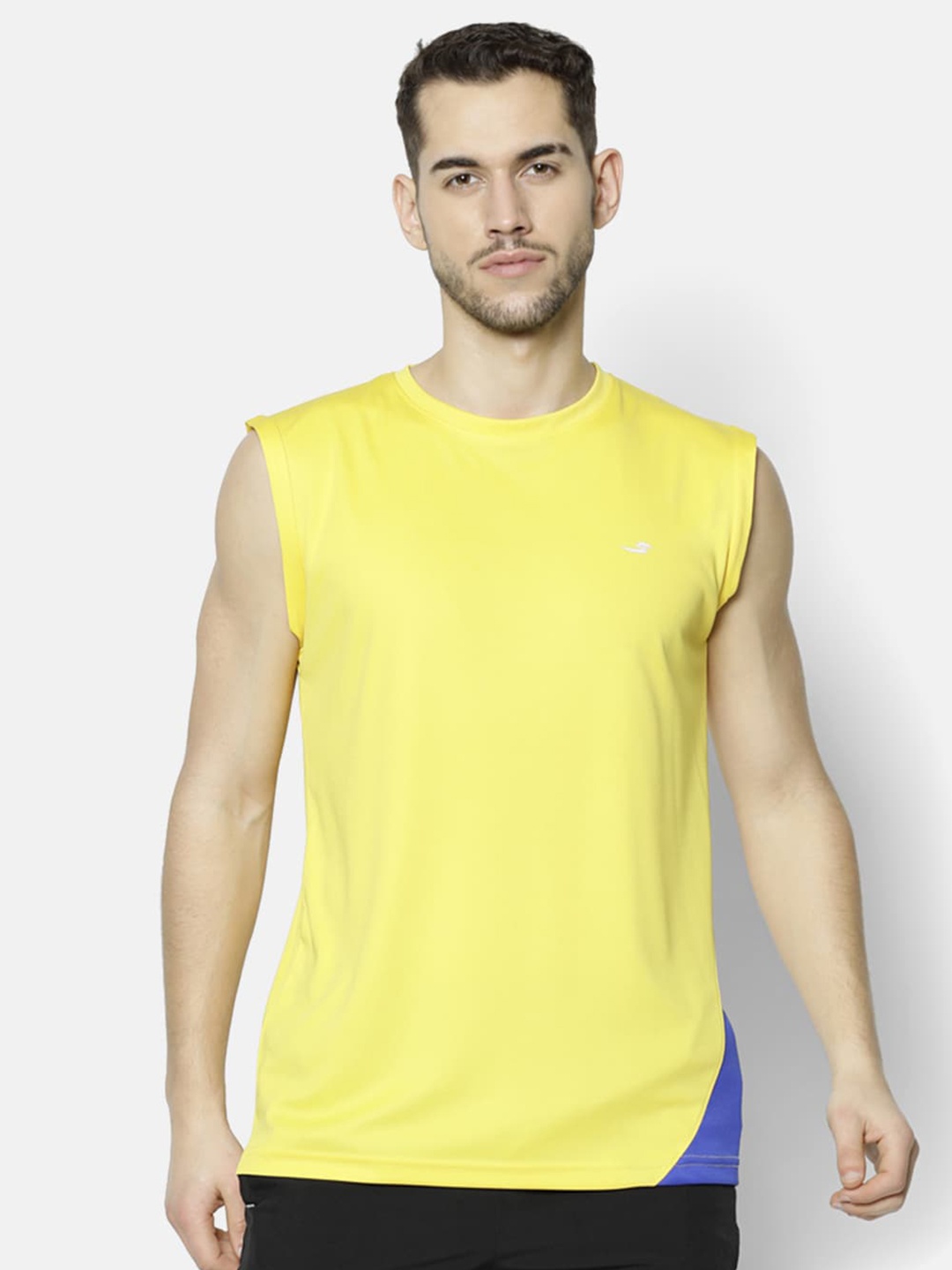 

V2 Value & Variety Men Yellow And Blue Colourblocked Tank T-shirt