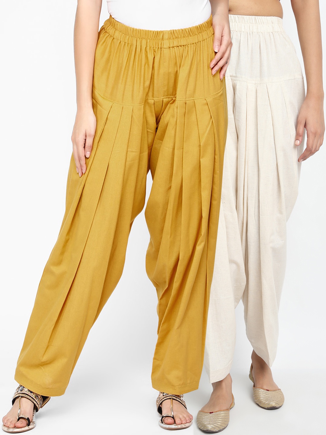 

Molcha Women Pack Of 2 Solid Pure Cotton Loose-Fit Salwars, Off white