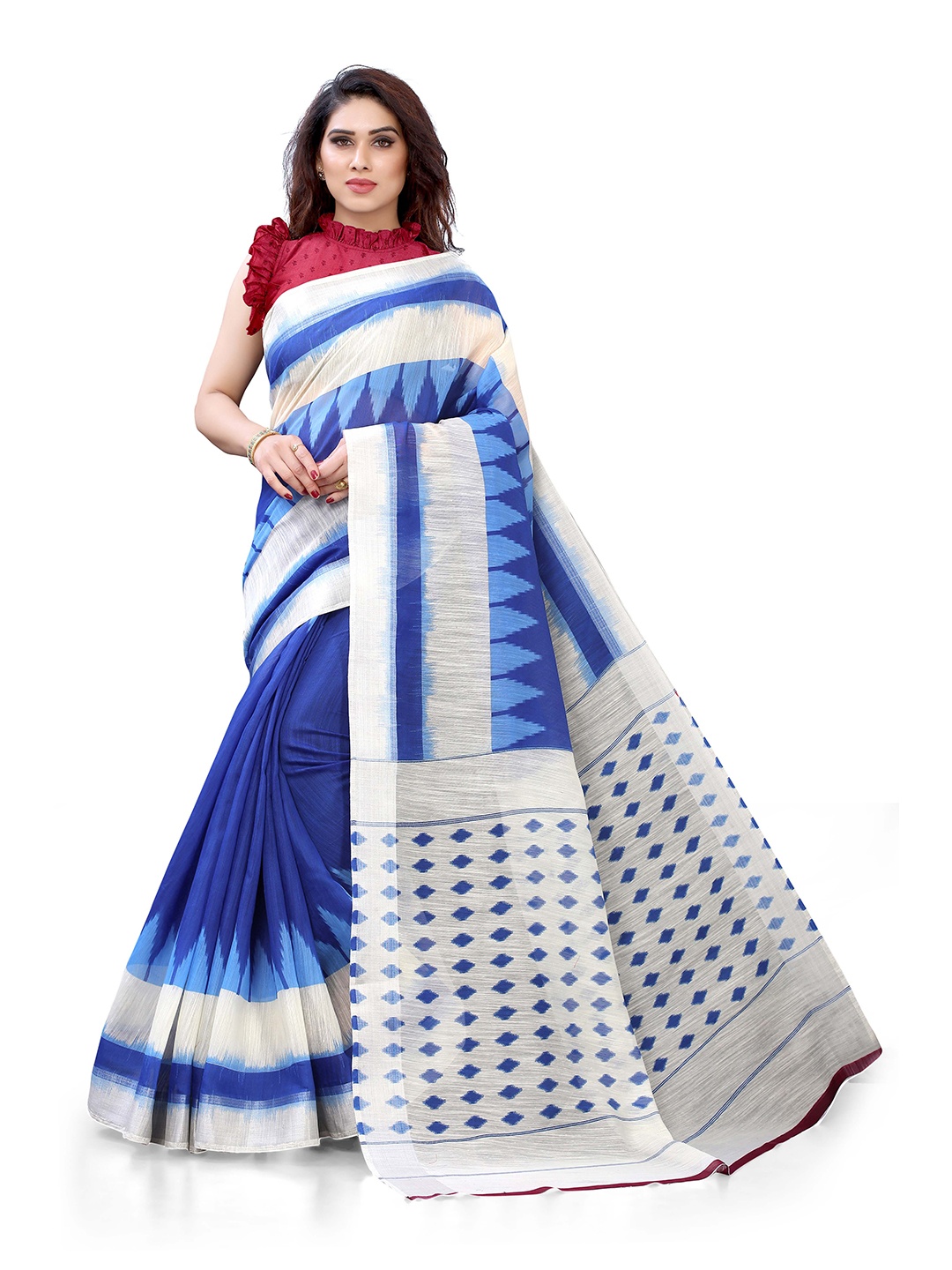 

KALINI Blue & White Printed Saree