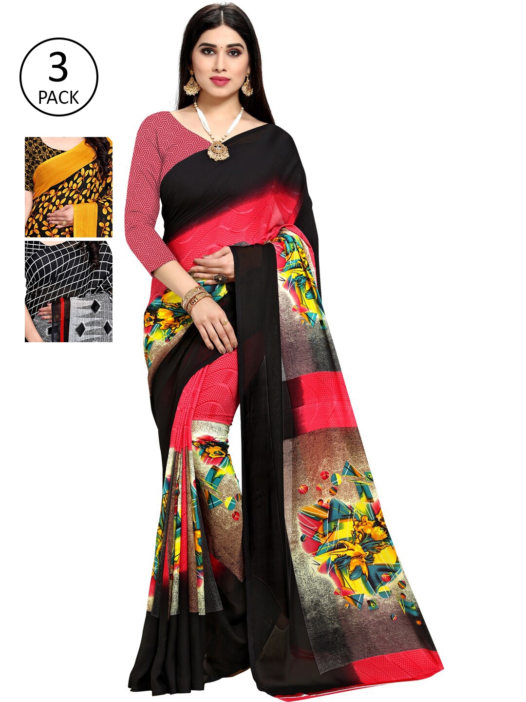 

KALINI Pack Of 3 Printed Saree, Multi