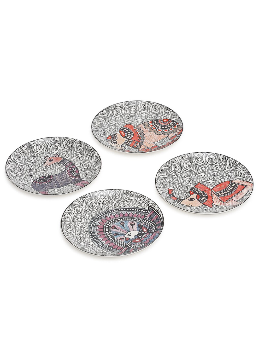 

Fabindia Black & White 4 Pieces Porcelan Jivika Decal Printed Porcelain Glossy Plates