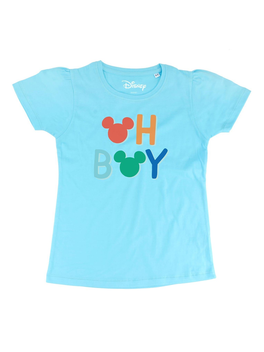 

Disney by Wear Your Mind Girls Sky Blue Mickey Mouse Printed Pure Cotton T-shirt