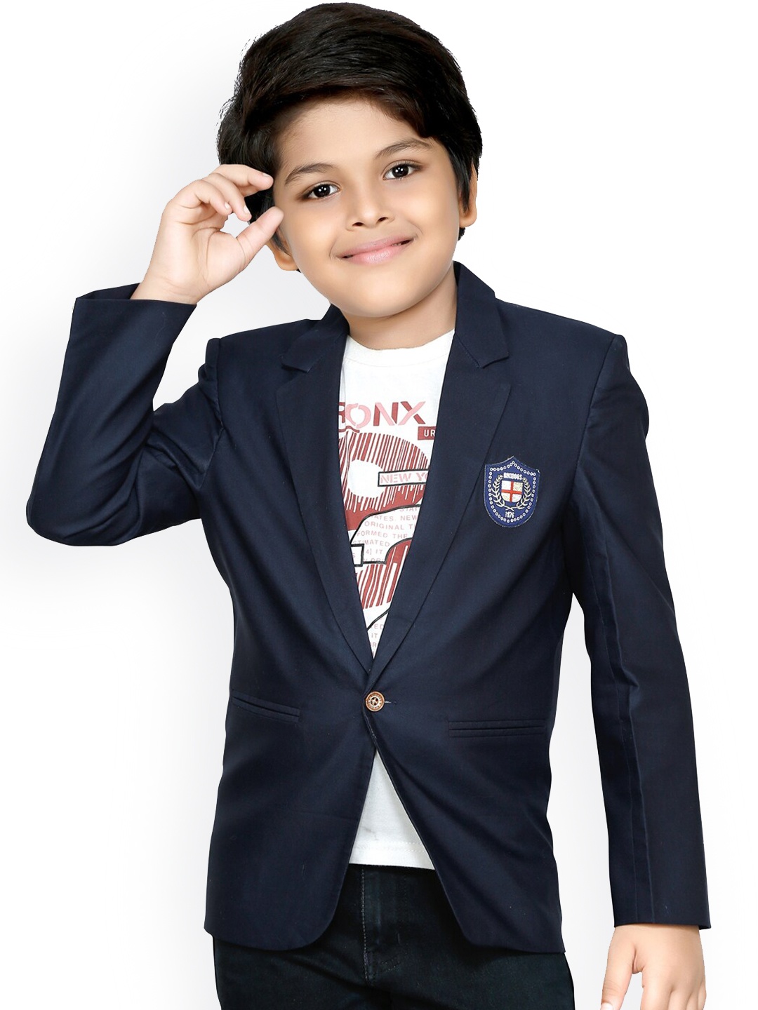 

RIKIDOOS Boys Navy Blue Solid Comfort-Fit Single-Breasted Blazer