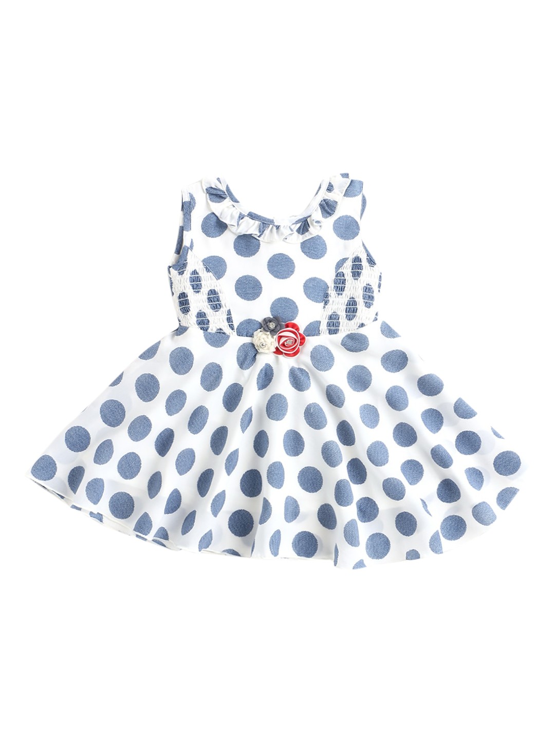 

The Magic Wand Kids- Girls White & Blue Polka Dots Fit and Flare Dress