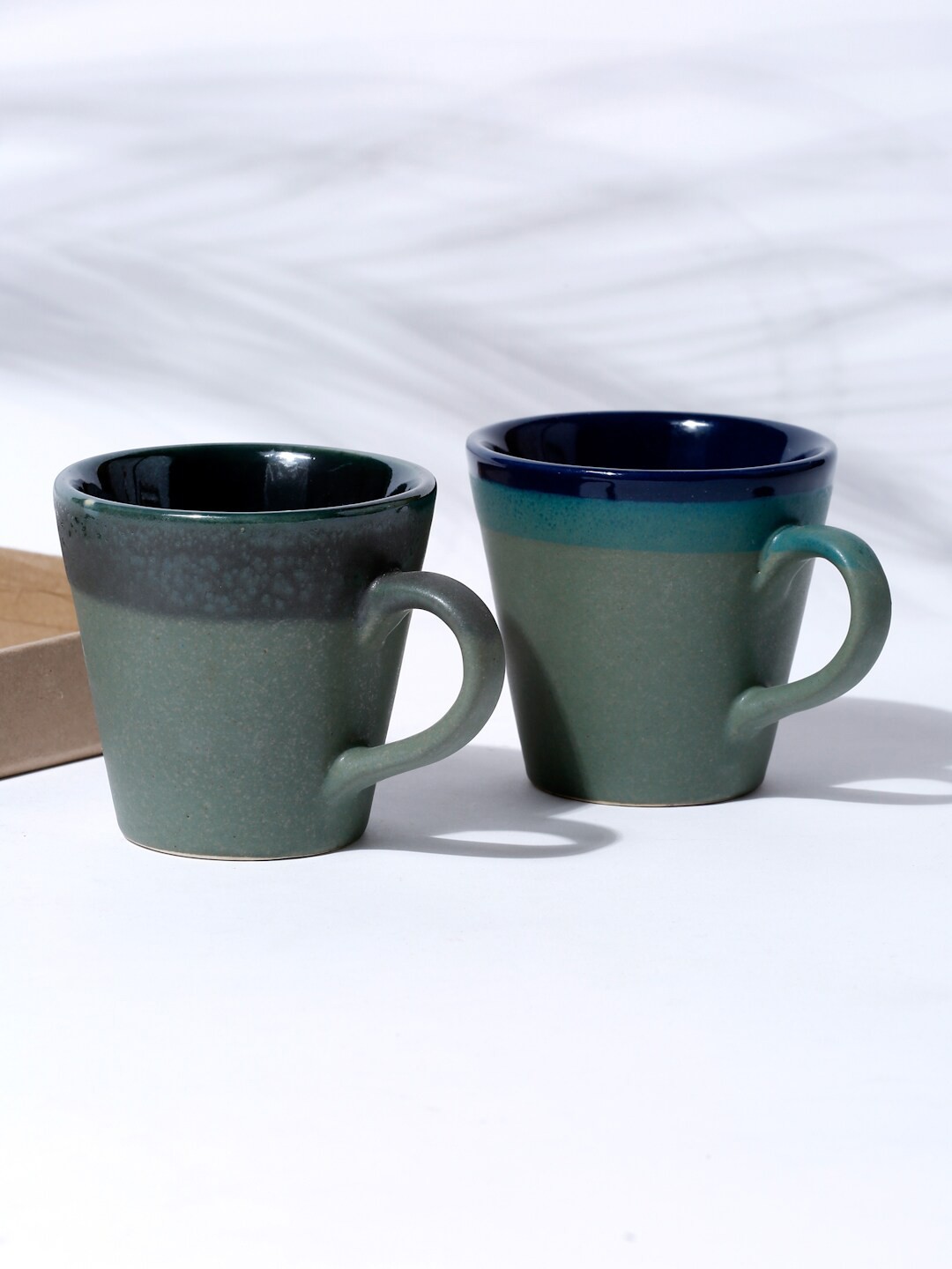 

Fabindia Grey & Green Set Of 2 Ceramic Dhir Glazed Cups 170ml