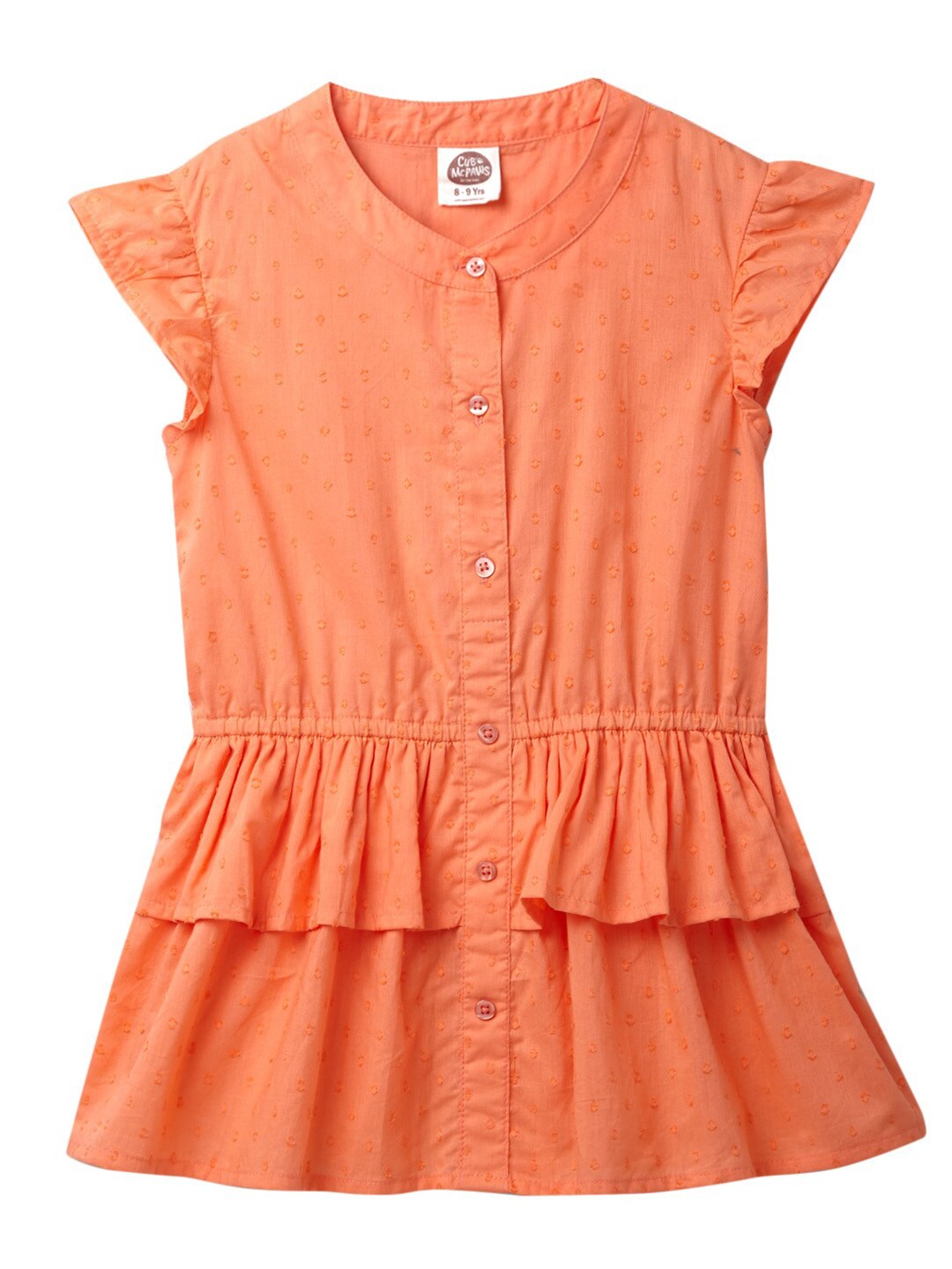 

Cub McPaws Kids-Girls Orange Cap Sleeve Self Design Top