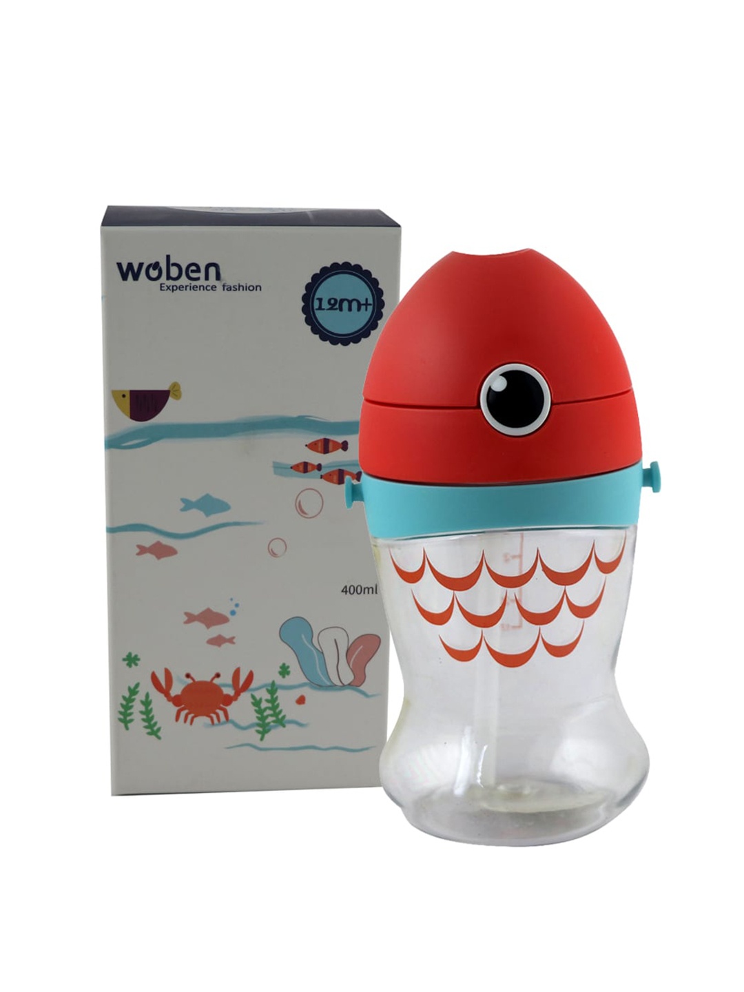 

GUCHIGU Unisex Kids Red & Transparent Solid Sipper Bottle Sippy Cup With Straw & Handle
