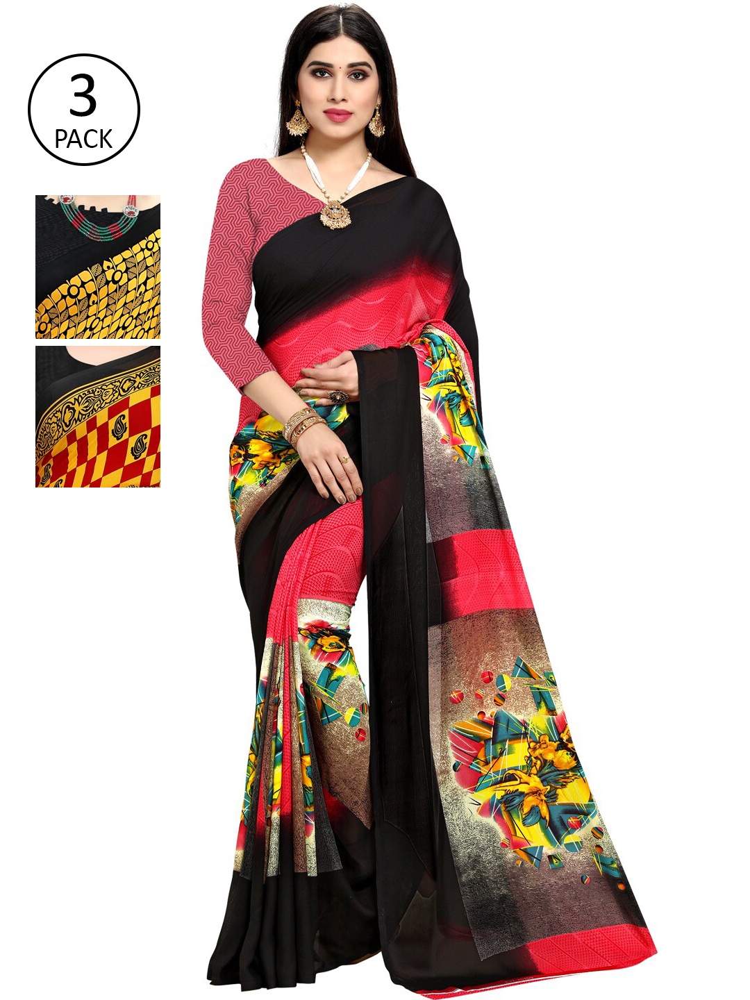 

KALINI Pack Of 3 Printed Saree, Multi
