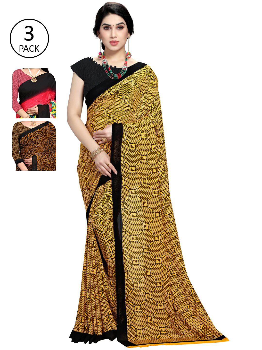 

KALINI Pack Of 3 Multicoloured Printed Sarees, Multi