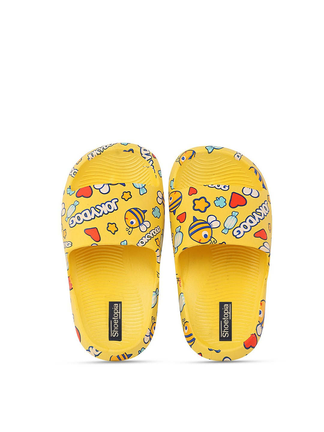 

Shoetopia Boys Yellow & White Printed Rubber Sliders