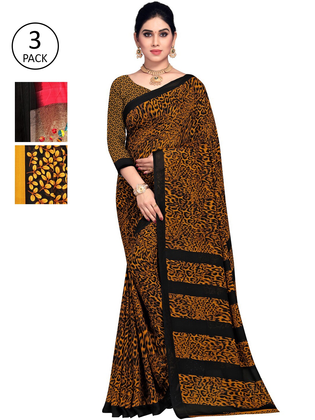 

KALINI Pack Of 3 Printed Saree, Yellow