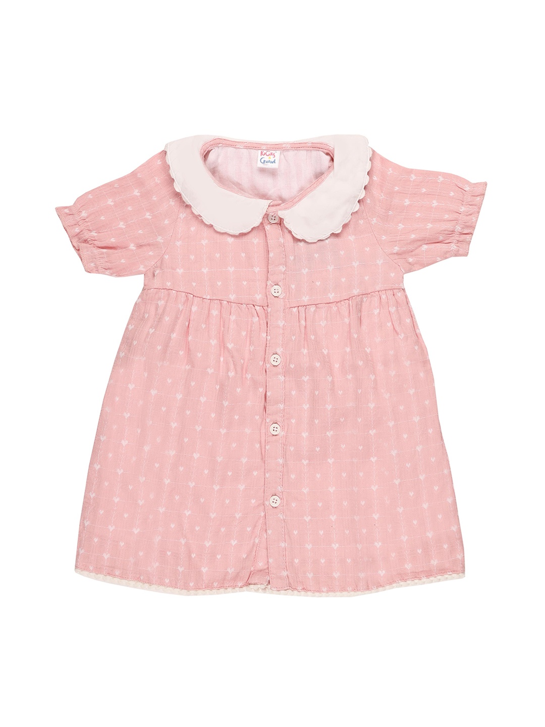 

KICKS & CRAWL Girl Pink & White Peter Pan Collar A-Line Dress