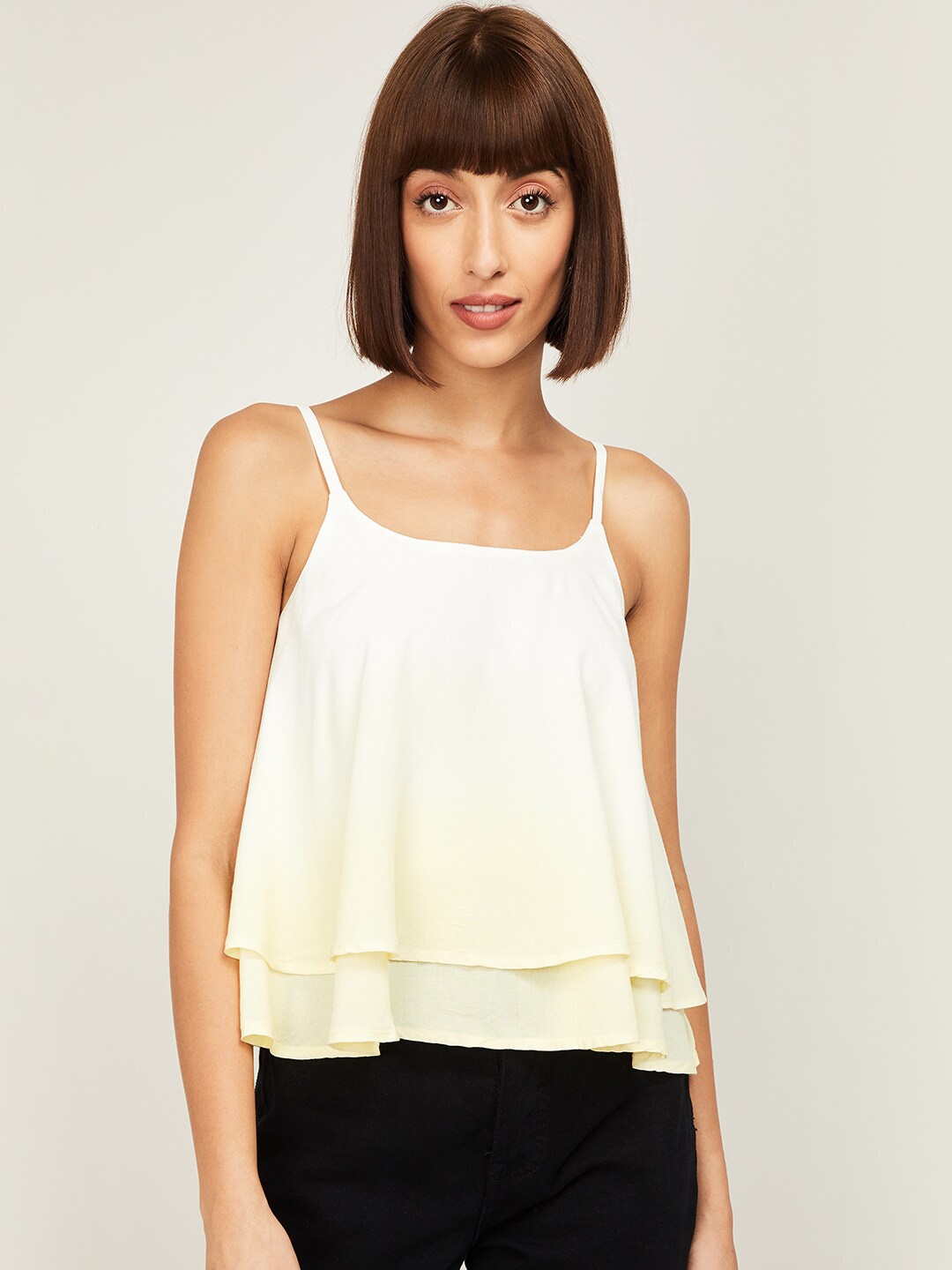 

Ginger by Lifestyle Women Yellow Layered A-Line Top
