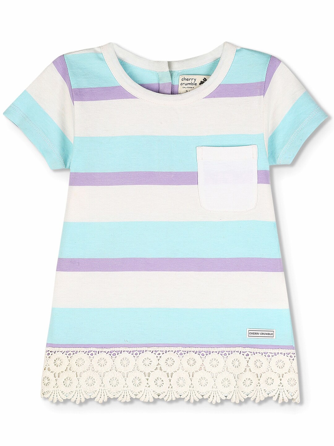 

Cherry Crumble Girls Multicolor Stripes Lace Hem Pep Top, Multi