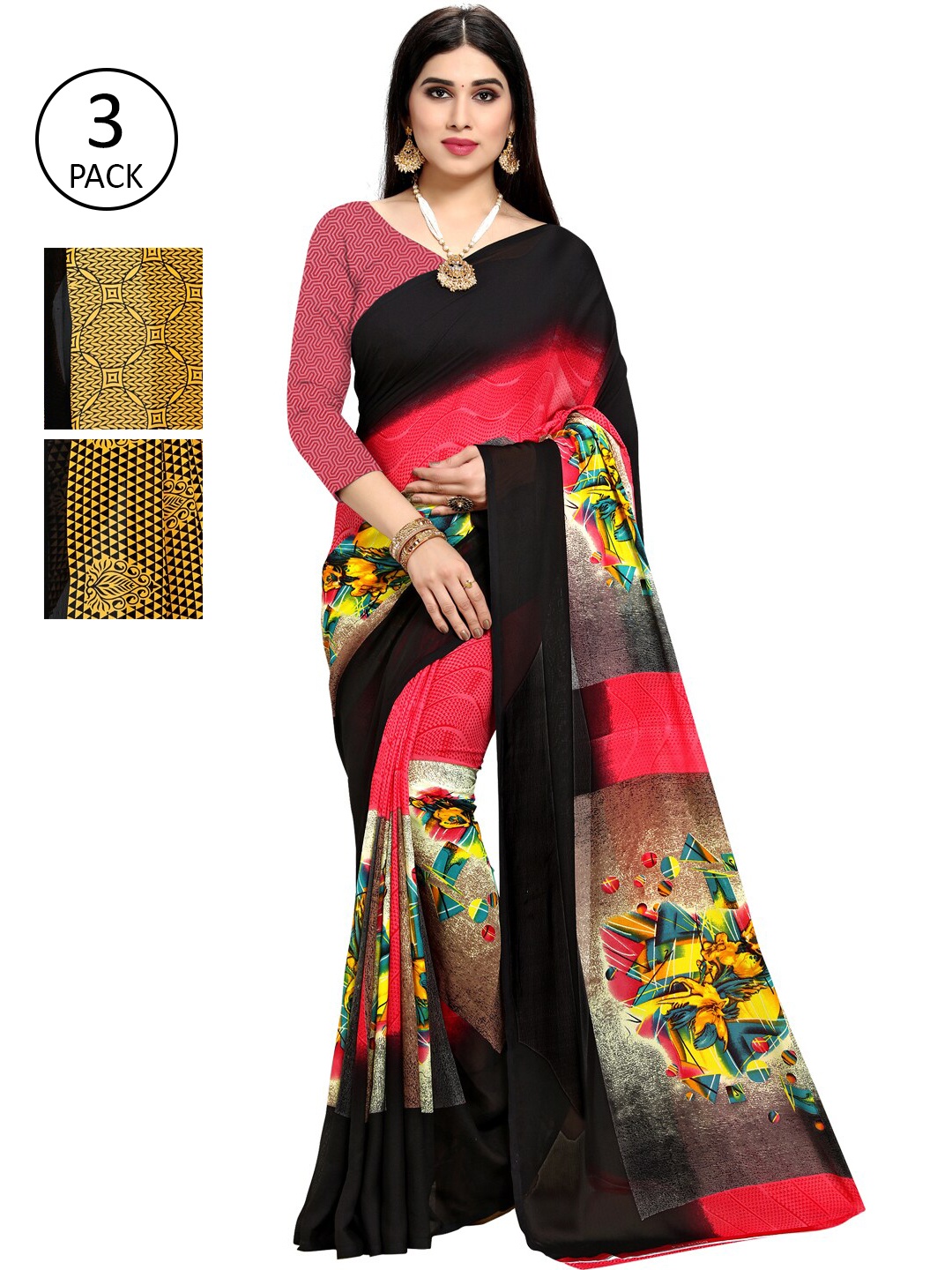 

KALINI Pack Of 3 Multicoloured Printed Sarees, Yellow