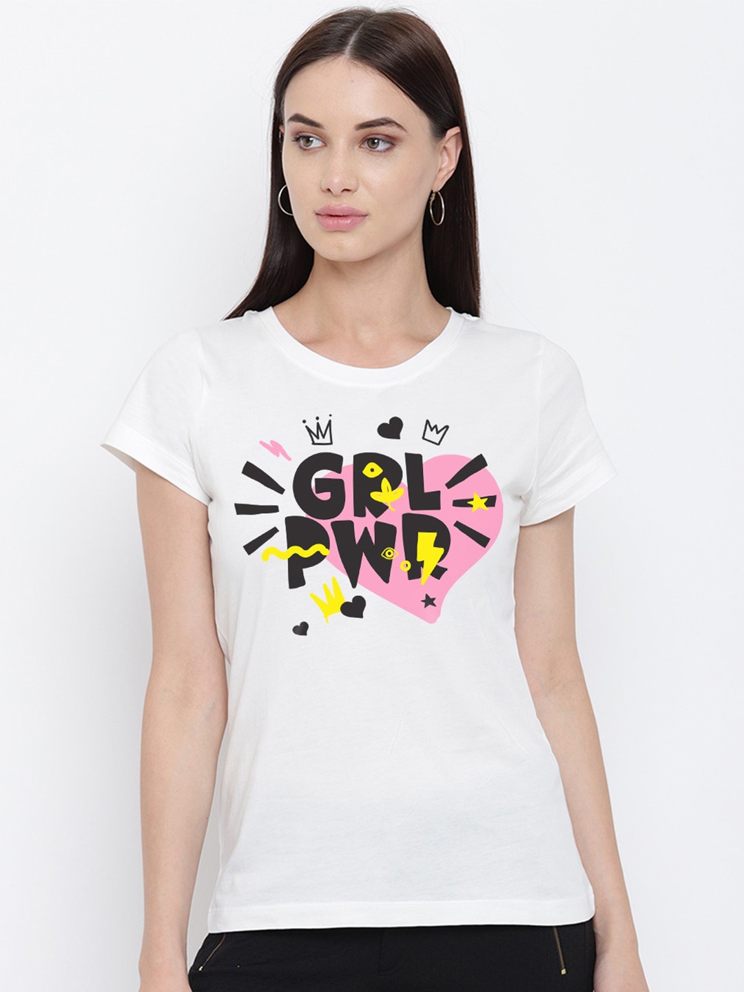 

THREADCURRY Women White Typography Printed T-shirt