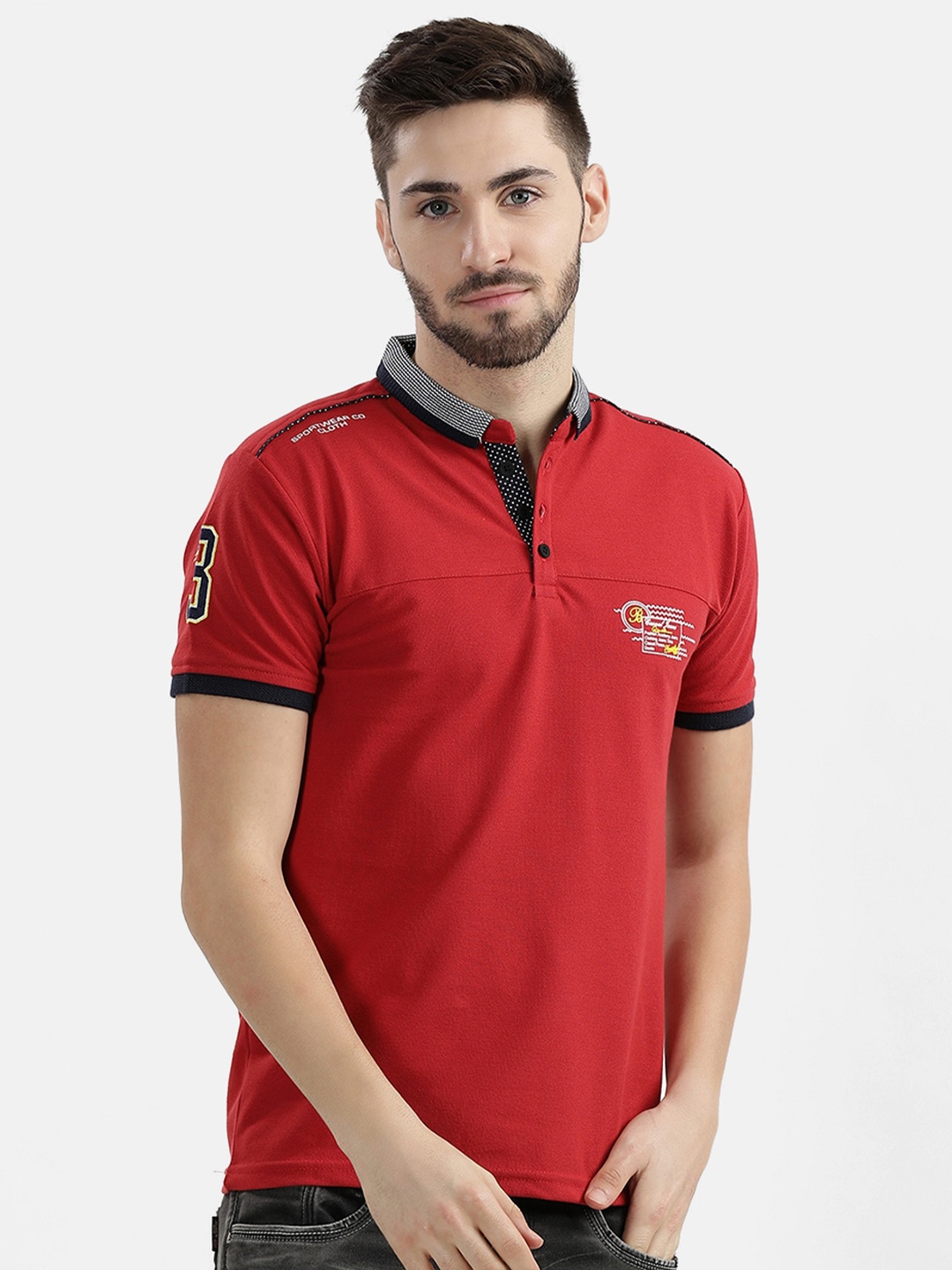 

V2 Value & Variety Men Red Polo Collar T-shirt