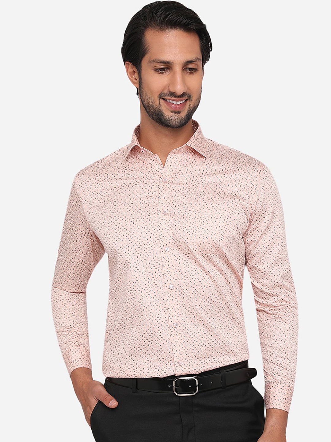

Greenfibre Men Peach-Coloured Slim Fit Printed Pure Cotton Formal Shirt