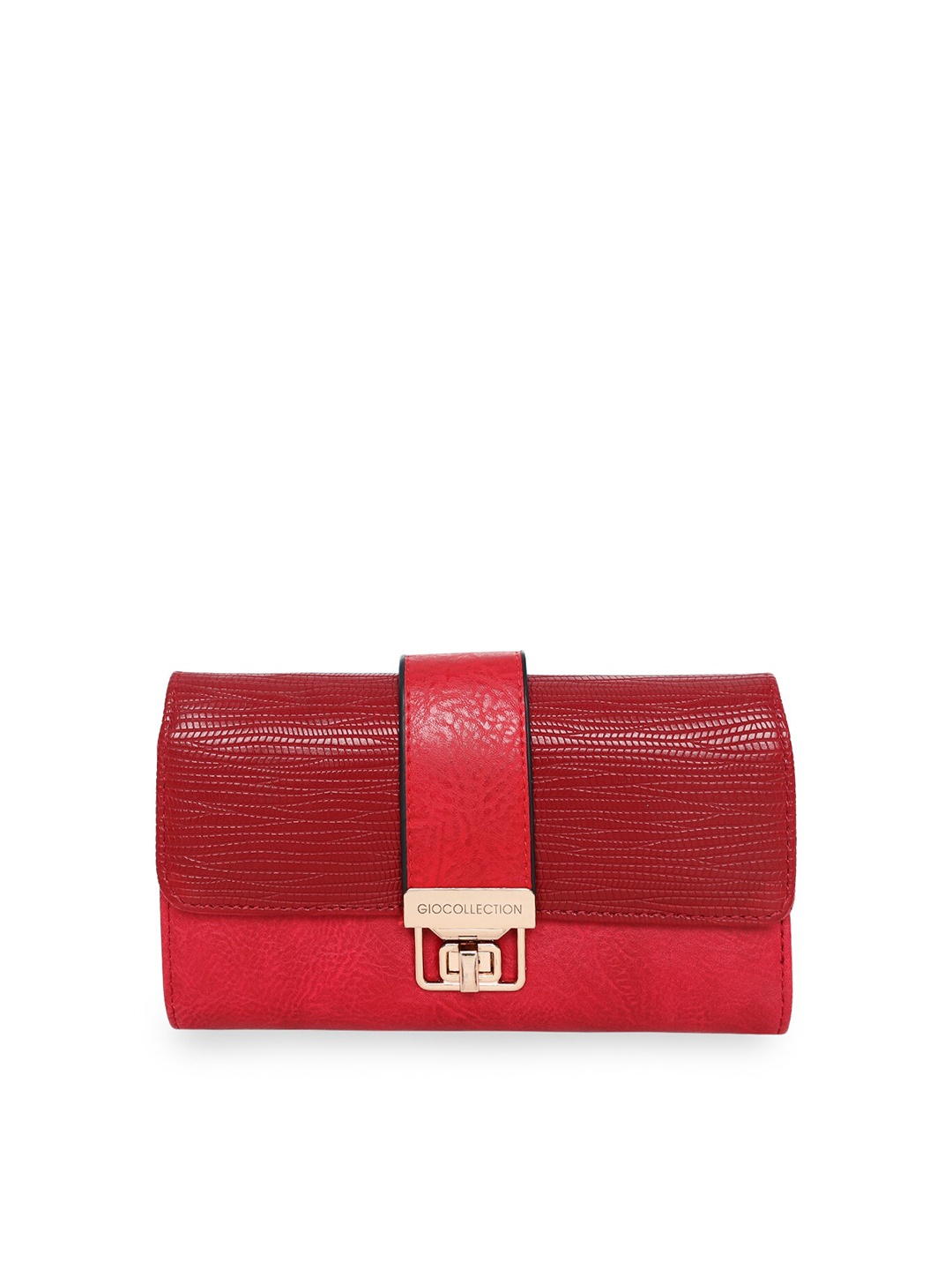 

GIO COLLECTION Women Red Textured Buckle Detail PU Envelope Wallet