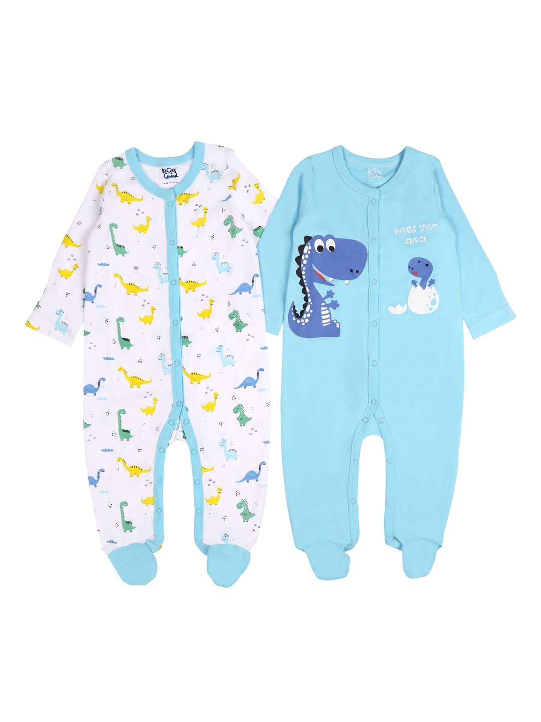 

KICKS & CRAWL Boys Pack of 2 Printed Sleepsuit, Blue