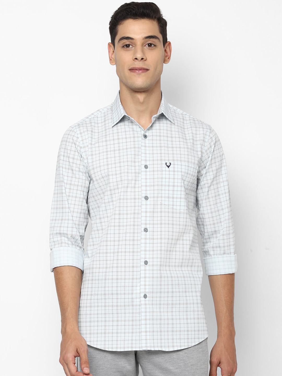 

Allen Solly Men Blue Pure Cotton Slim Fit Grid Tattersall Checks Checked Casual Shirt