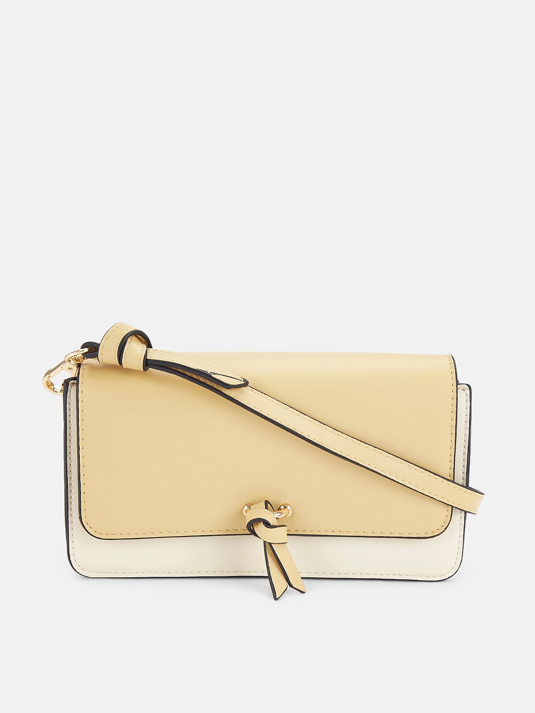 

Forever Glam by Pantaloons Yellow Colourblocked Structured Sling Bag