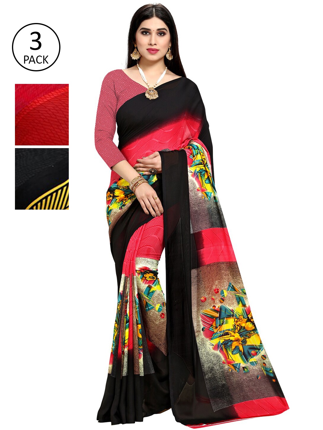 

KALINI Pack Of 3 Printed Saree, Multi
