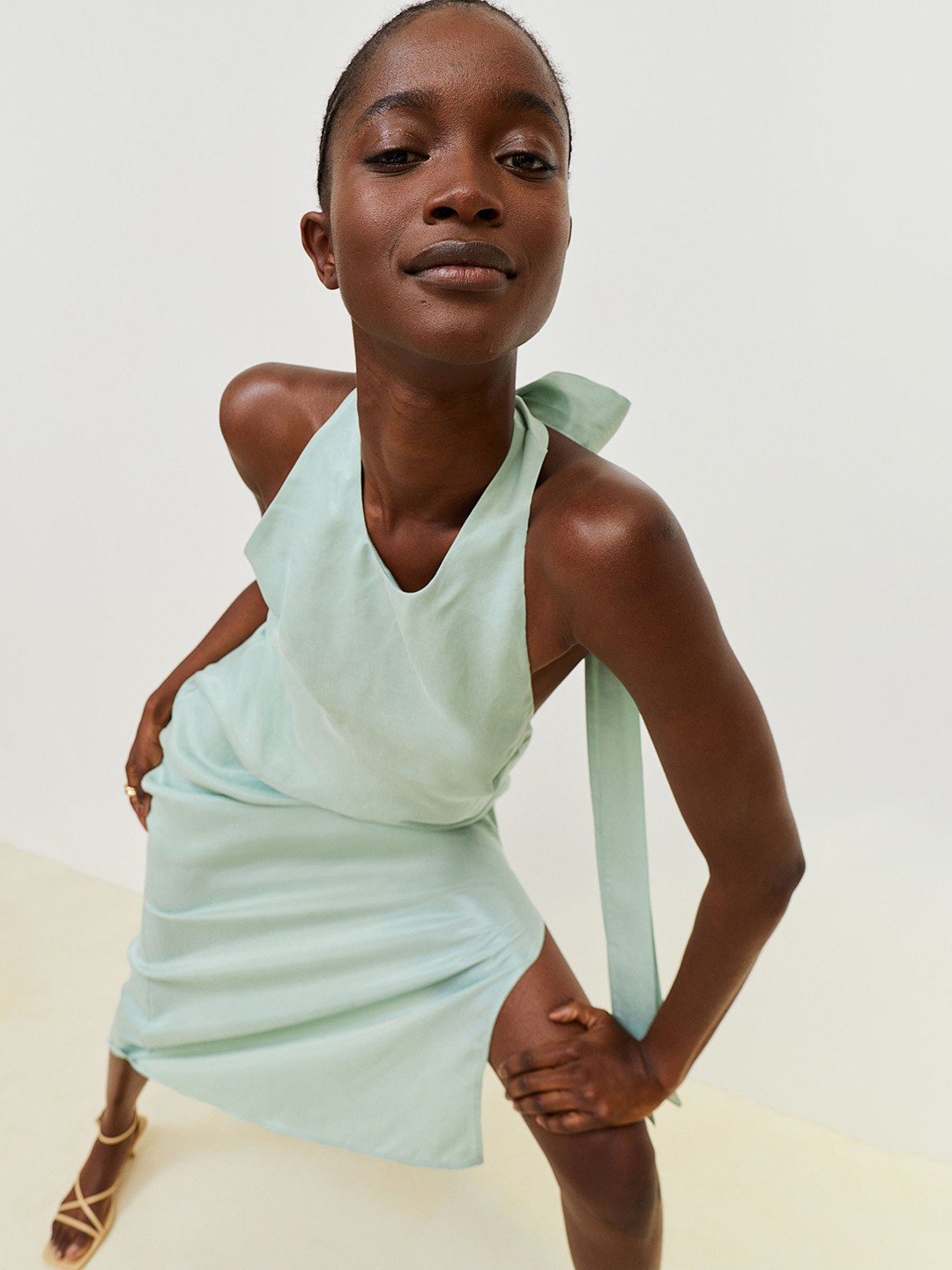 

H&M Women Mint Green Halterneck Dress