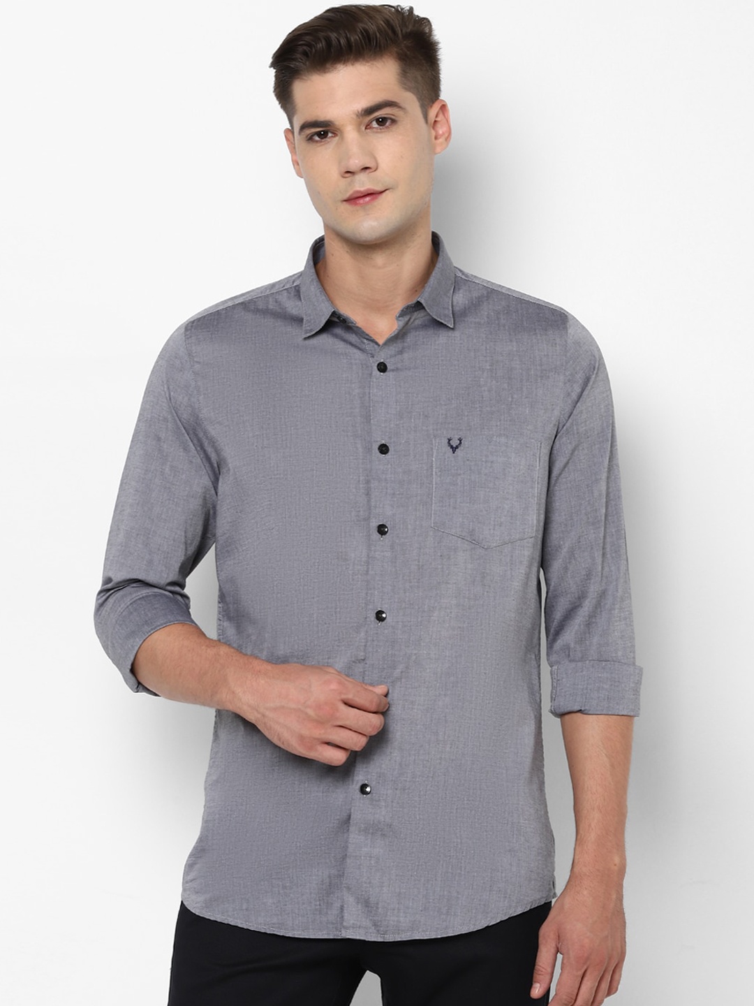 

Allen Solly Men Grey Slim Fit Pure Cotton Casual Shirt